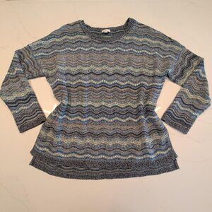 J. Jill Sz L Women Striped Wavy Knit Sweater Boho Cozy Multi Blue Soft Colorful